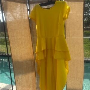 Yellow High Low Peplum Sundress for Wedding Guest